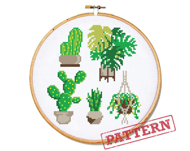 succulent cross Houseplant Cactus Succulent Set Cross Stitch Pattern