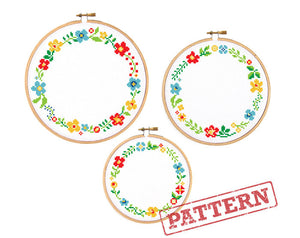 Floral Circle Border Trio Set of 3 Cross Stitch Patterns
