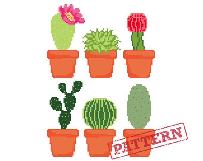 cross stitch succulents Set of 6 Cactus and Succulents Cross Stitch Pattern