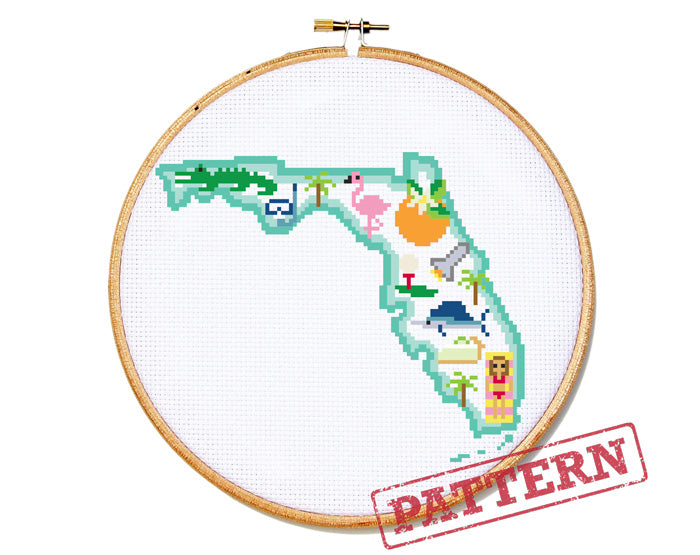 Florida State Map Cross Stitch Pattern