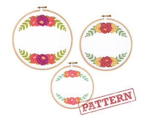 Rose Floral Borders Set of 3 Cross Stitch Patterns