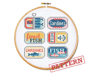 Sardines Tins Cross Stitch Pattern