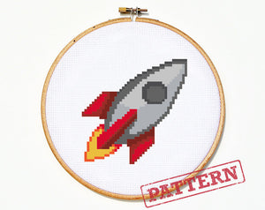 Emoji Rocket Ship Cross Stitch Pattern