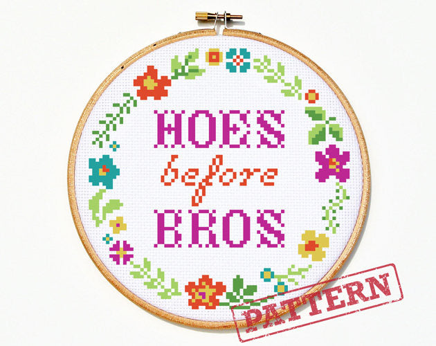 Hoes Before Bros Mature Cross Stitch Pattern