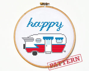 Happy Camper Vintage Trailer Cross Stitch Pattern