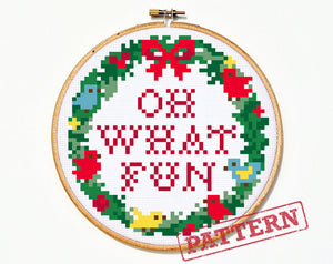 Oh What Fun Christmas Wreath Cross Stitch Pattern