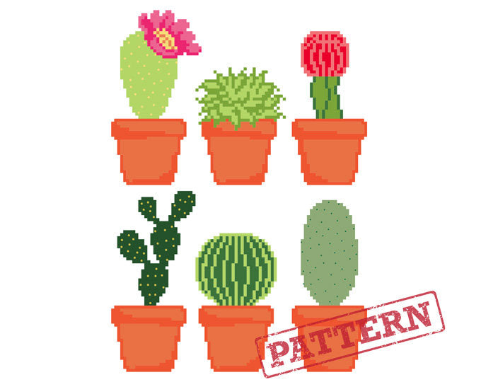 Set of 6 Cactus and Succulents Cross Stitch Pattern
