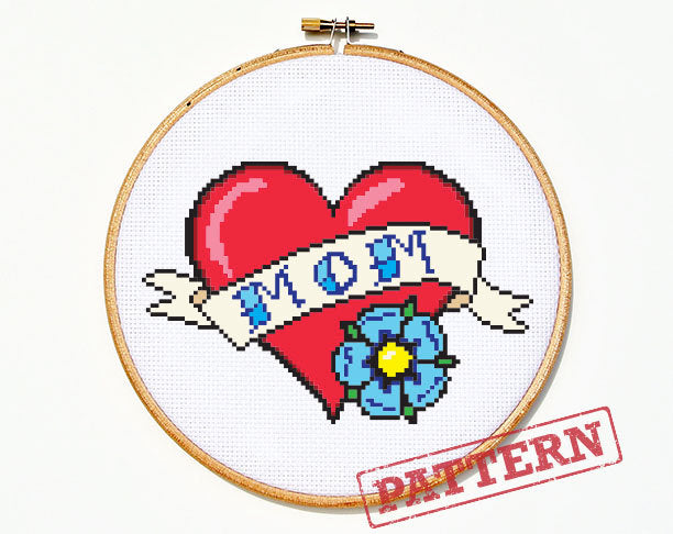 Mom Heart Tattoo (large) Cross Stitch Pattern