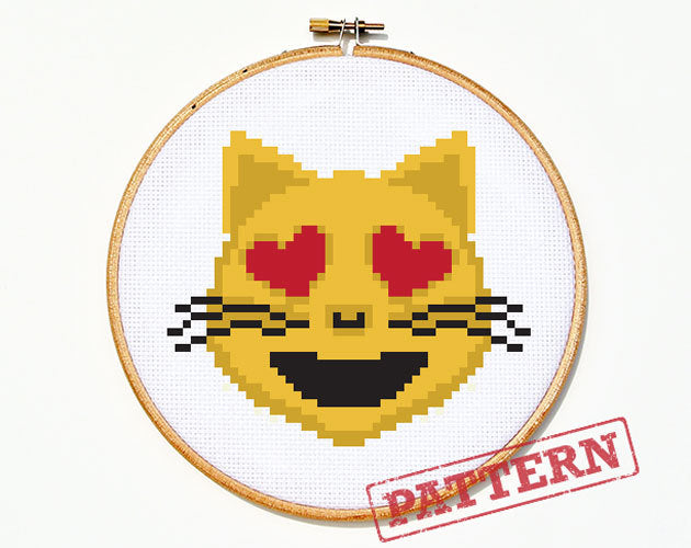 Emoji Cat with Heart Eyes Cross Stitch Pattern