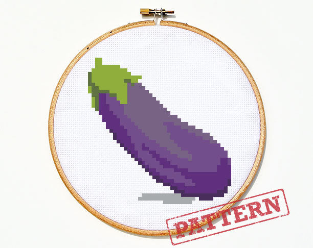 Emoji Eggplant Cross Stitch Pattern