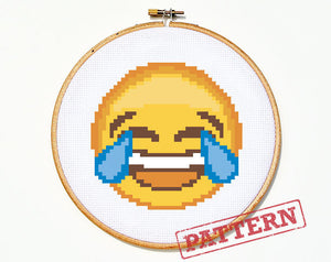 Emoji Tears of Joy Laughing Crying Smiley Face Cross Stitch Pattern