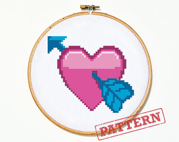Emoji Heart with Arrow Cross Stitch Pattern