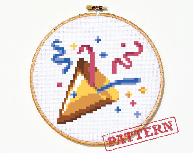 Emoji Celebration Party Popper Cross Stitch Pattern