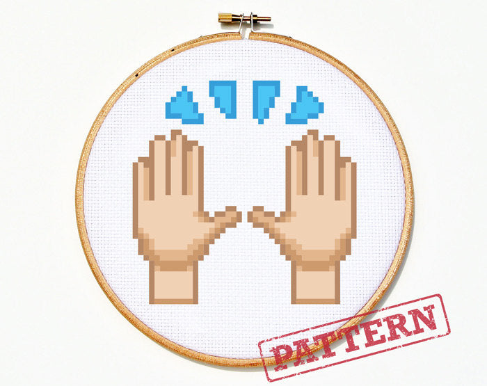 Emoji Praise Hands Cross Stitch Pattern
