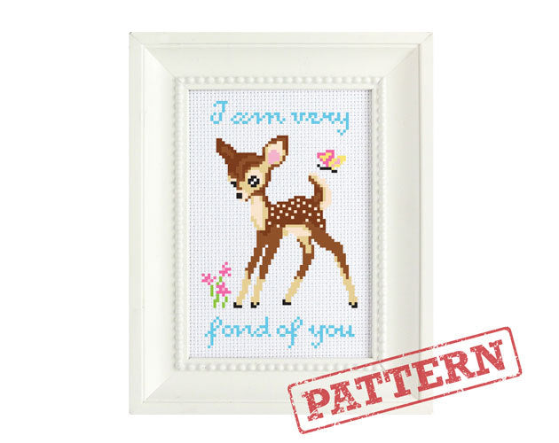 Deer I Am Very Fond of You Fawn Valentine's Day Cross Stitch Pattern