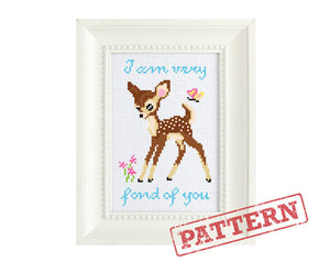 Deer I Am Very Fond of You Fawn Valentine's Day Cross Stitch Pattern