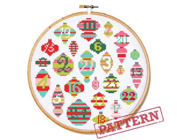 Christmas Ornaments Advent Calendar Cross Stitch Pattern