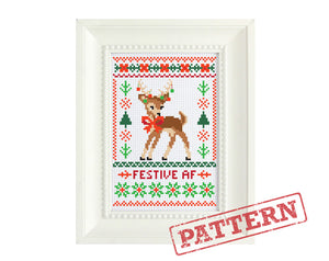 Festive AF Deer Cross Stitch Pattern
