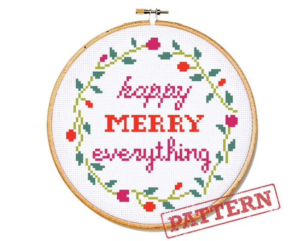 Happy Merry Everything Cross Stitch Pattern