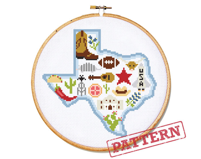 Detailed Texas Pattern Cross Stitch Pattern PDF | Texas State Map – The Stranded Stitch
