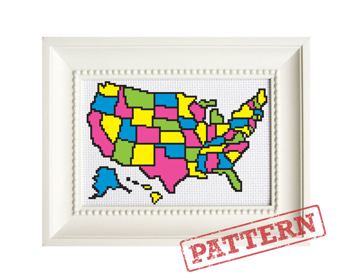 United States Map Color In Cross Stitch Pattern